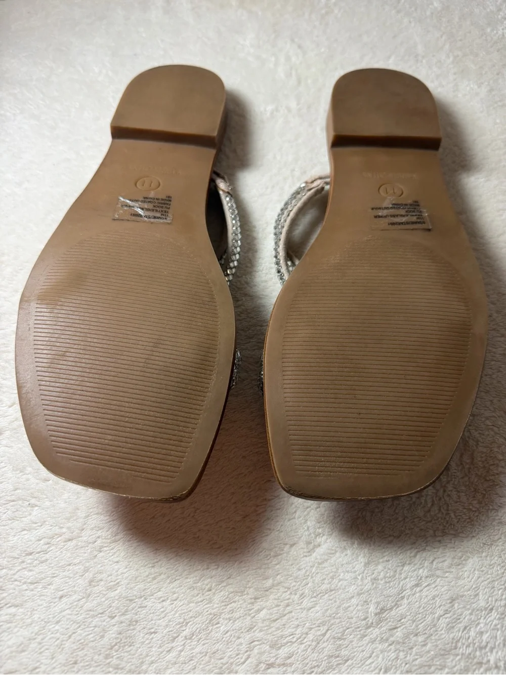Steve Madden Nude Crystal-Strap Square Toe Slide Sandals